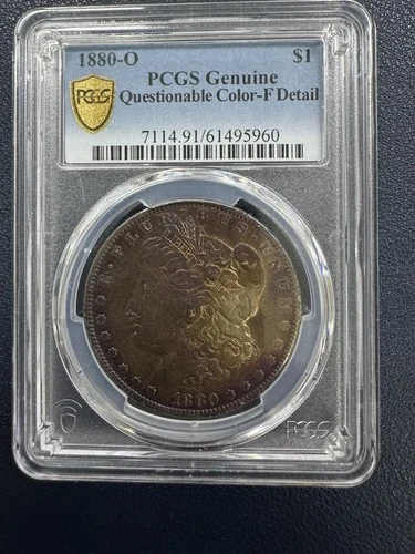 1880-O Morgan Silver Dollar PCGS Genuine Fine Detail - Rainbow Toned Beauty!