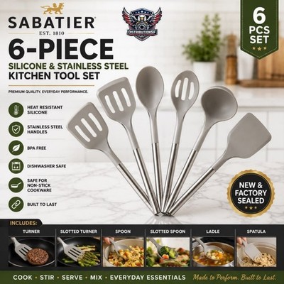 Sabatier 6 Piece Stainless Steel & Silicone Kitchen Utensil Set BPA Free Gray