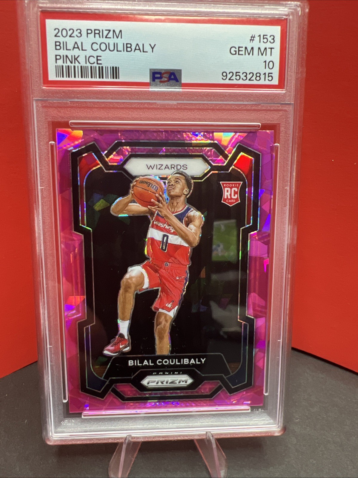 Bilal Coulibaly- 2023-24 Panini Prizm Pink Cracked Ice RC PSA-GM10 #153 Wizards