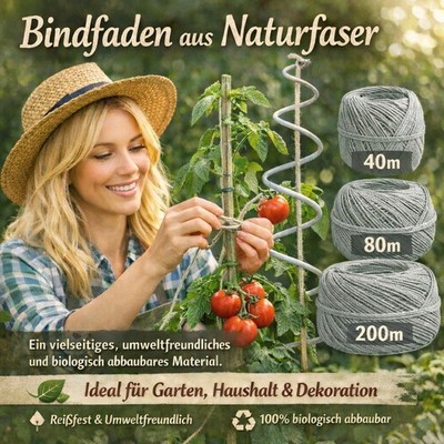 Naturfaser Bindfaden 40m 80m 200m biologisch abbaubar Tomaten Garten Pflanzen