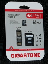 Gigastone MicroSDXC UHS-1 Class 10 Memory Card 64 GB 3 in 1 Brand New
