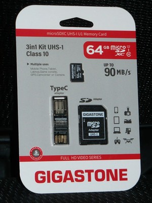 Gigastone MicroSDXC UHS-1 Class 10  Memory Card 64 GB (3 in 1) Brand New