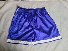 Vintage Y2K Nylon Soccer Shorts Men's Size Large L Shiny Blue Fitness Gear 
