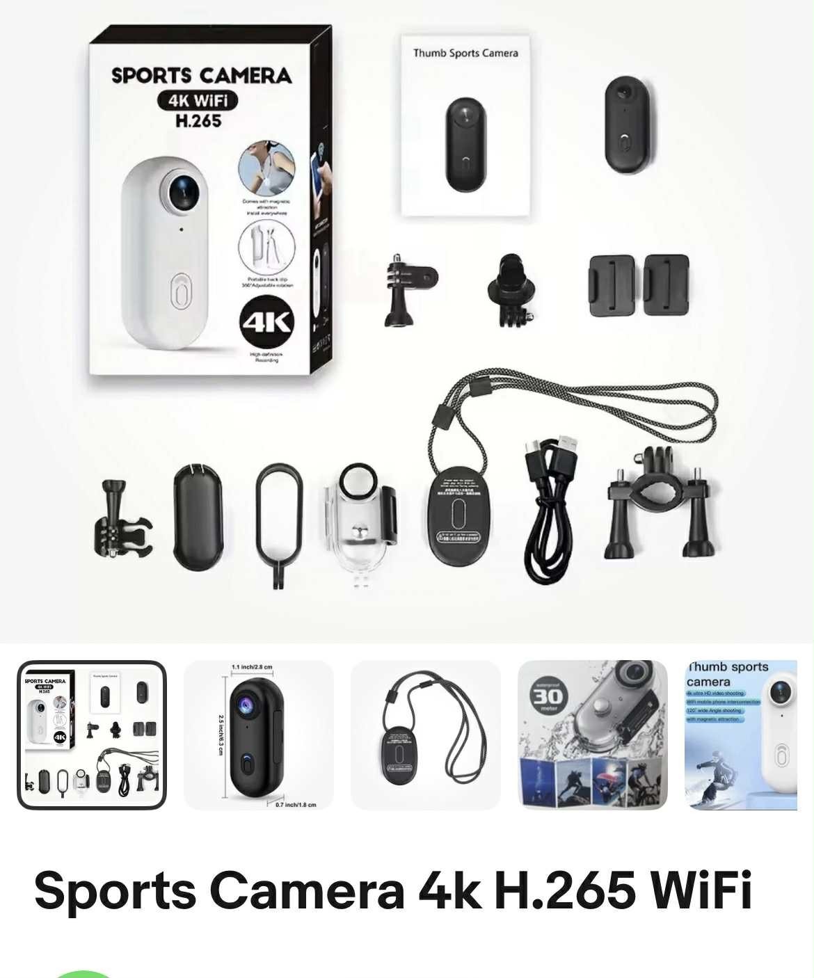 SPIKECAM All-in-One 4K WIFI H.265 Body sports Camera Kit, Inc 512mb TF Card