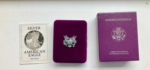 Vintage 1991 American Eagle One Ounce Proof Silver Bullion Coin In Box w/COA
