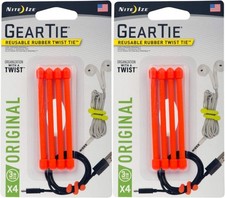 Nite Ize 4-Pack Gear Tie Reusable Rubber Twist Tie, 3" - Bright Orange 2-Pack