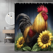 Rooster Sunflower Shower Curtain Farmhouse Chicken Print