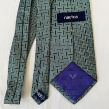 Nautica Save Green 100 Silk Black Geometrics Tie