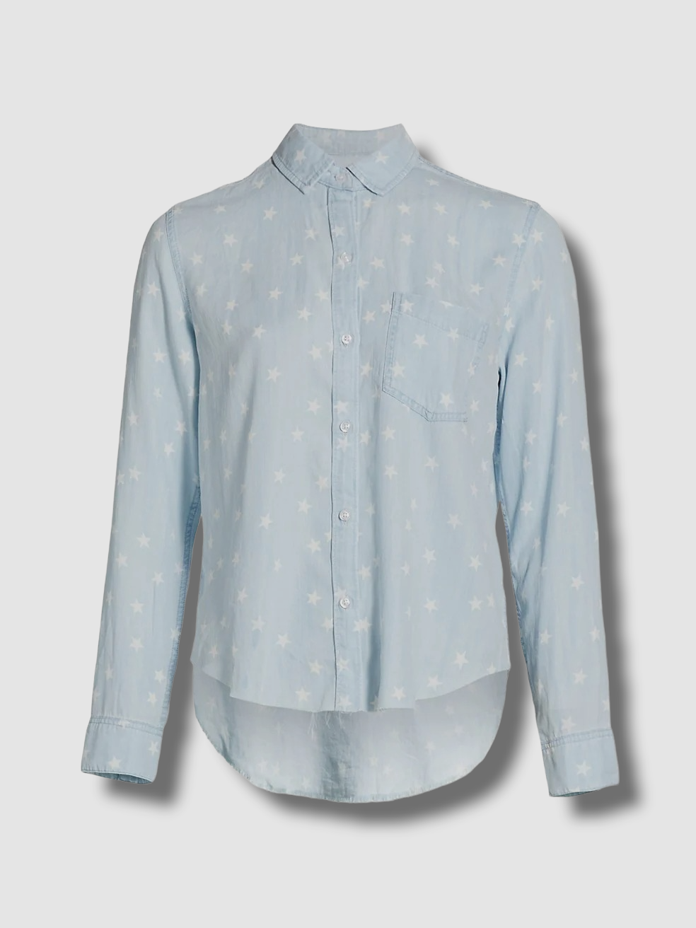 $158 Rails Women's Blue Ingrid Raw Star-Print Vintage Denim Button-Up Top Size S