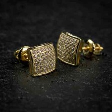 0.5 CT Round Hip Hop Mens Women Simulated Stud Earrings 14K Yellow Gold Plated