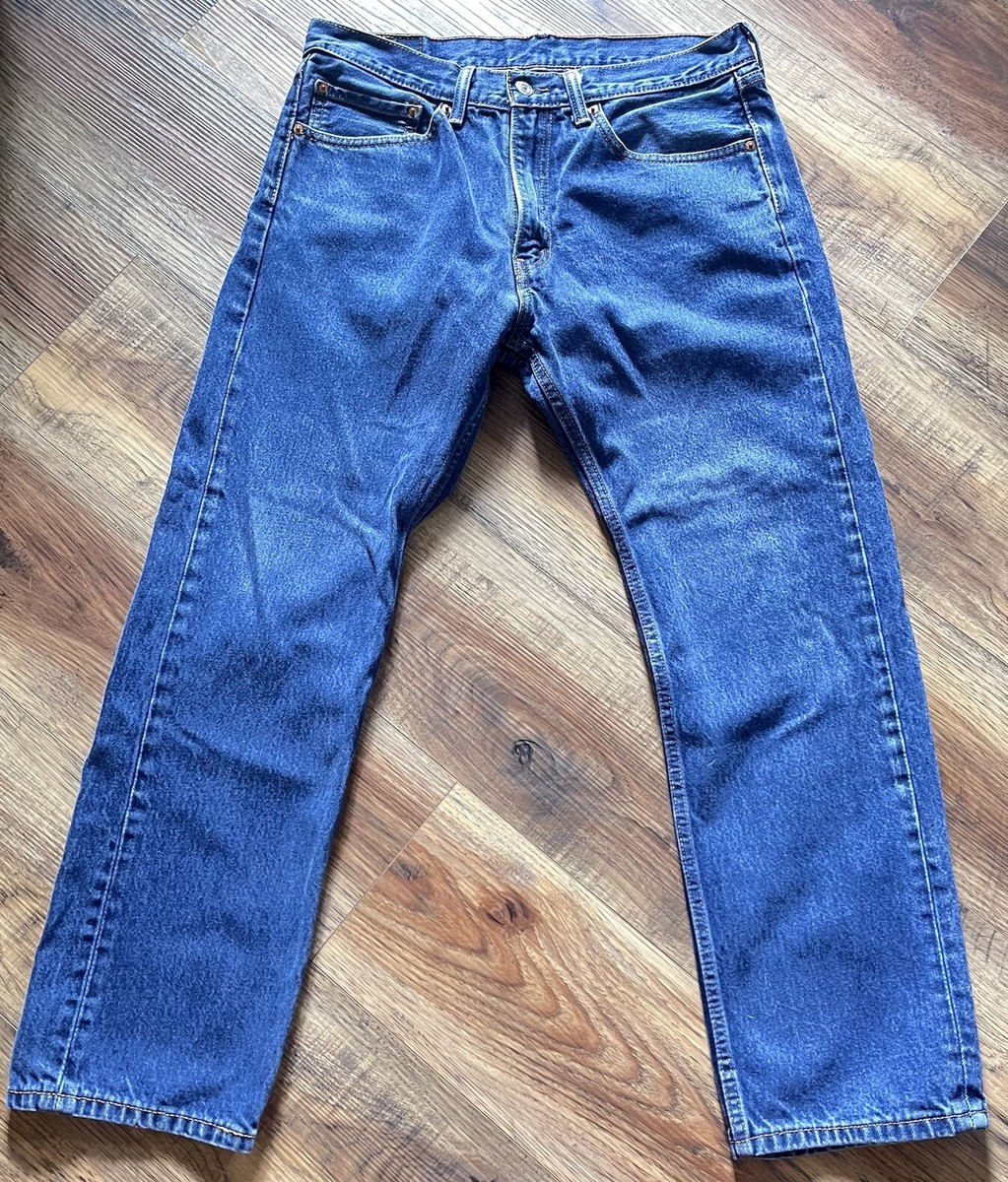 Levis 505 Jeans Mens 34x30 Straight Leg Pockets Blue Dark Wash