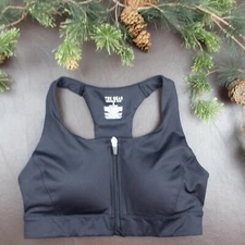 Tek Gear Sports Bra Size S Black Padded Wireless Race Back Zip Front