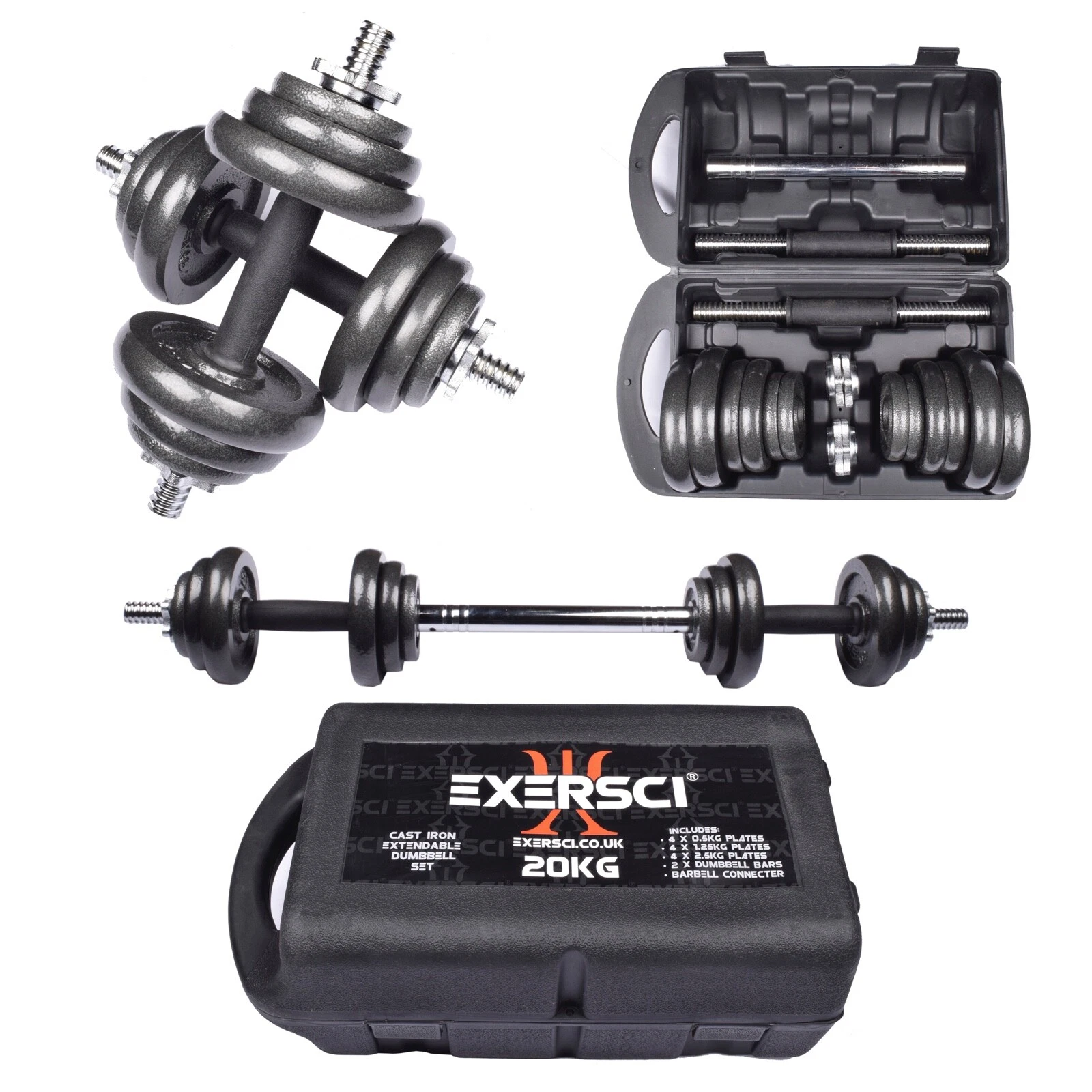 Exersci Cast Iron Adjustable Dumbbell / Barbell Box Set 20kg/30kg in Carry Case
Opens in a new windo
