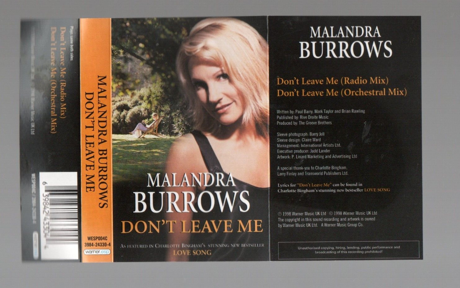 Malandra Burrows Don't Leave Me Single Audio Music Cassette Tape cassette tested