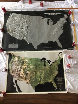 National Geographic Society Portrait USA & Dept of Interior USA Relief Map, Used