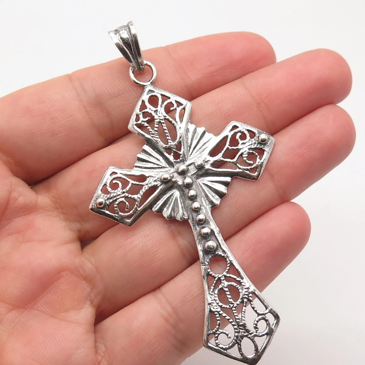 925 Sterling Silver Vintage Ornate Religious Cross Pendant eBay