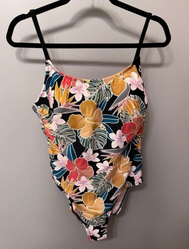 HURLEY Women's Black Floral One Piece Bathing Suit Size L NWT