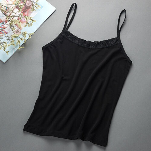 Women Slim Lace Trim Tank Top Cotton Vest Camisole Fitted Undershirt Casual Soft - Picture 3 of 13