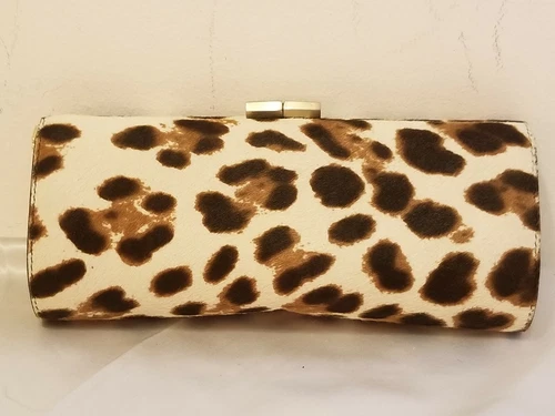 JIMMY CHOO Pony Hair Leopard Print Natural Luxury Tube Clutch  $1,195 Retail
