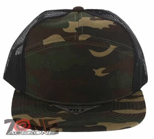 7 PANEL FLAT BILL SNAPBACK TRUCKER BASEBALL CAP HAT GREEN CAMO