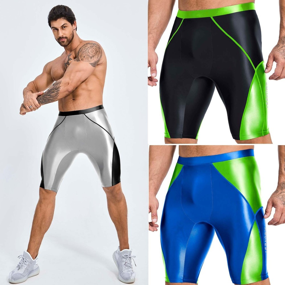 Amoresy Men's Shiny Stretch Sports Shorts for Fitness & Wrestling