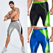 AMORESY Men's Shorts Oil Shiny Glossy Sports Leggings Stretch Fitness Wrestling