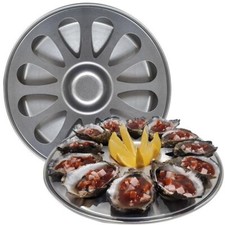 12 Oyster Wheel Cooking Serving Tray Spun Steel Round Server Seafood Plate +Dish