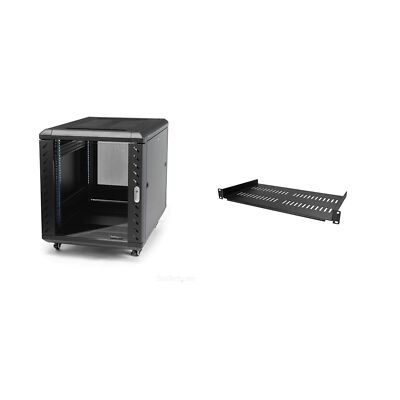 StarTech.com 12U AV Rack Cabinet with 1U Vented Rack Mount Shelf (RK1236BKF +...