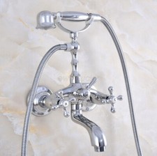 Chrome Brass Wall Mount Bathtub Clawfoot Tub Faucet Mixer Tap w/ Hand Shower