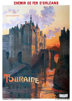 Affiche chemin de fer Orléans - Touraine - Château de Chenonceaux