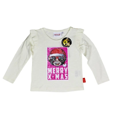emoji Mädchen Weihnachts Shirt Langarmshirt mit Wendepailletten Christmas Gr 104 - Bild 1 von 2