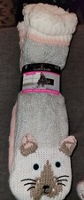 NEW IN PACKAGING Cuddl Duds 2 Pair Sherpa-Lined Slipper Socks Pink and Gray Cat