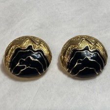 Vintage MUSI Shoe Clips Gold Tone Black Enamel