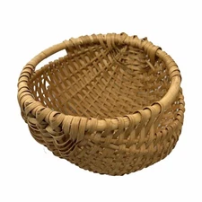 Antique Woven American Buttocks Basket Primitive 11” Signed No Strap Side Handle