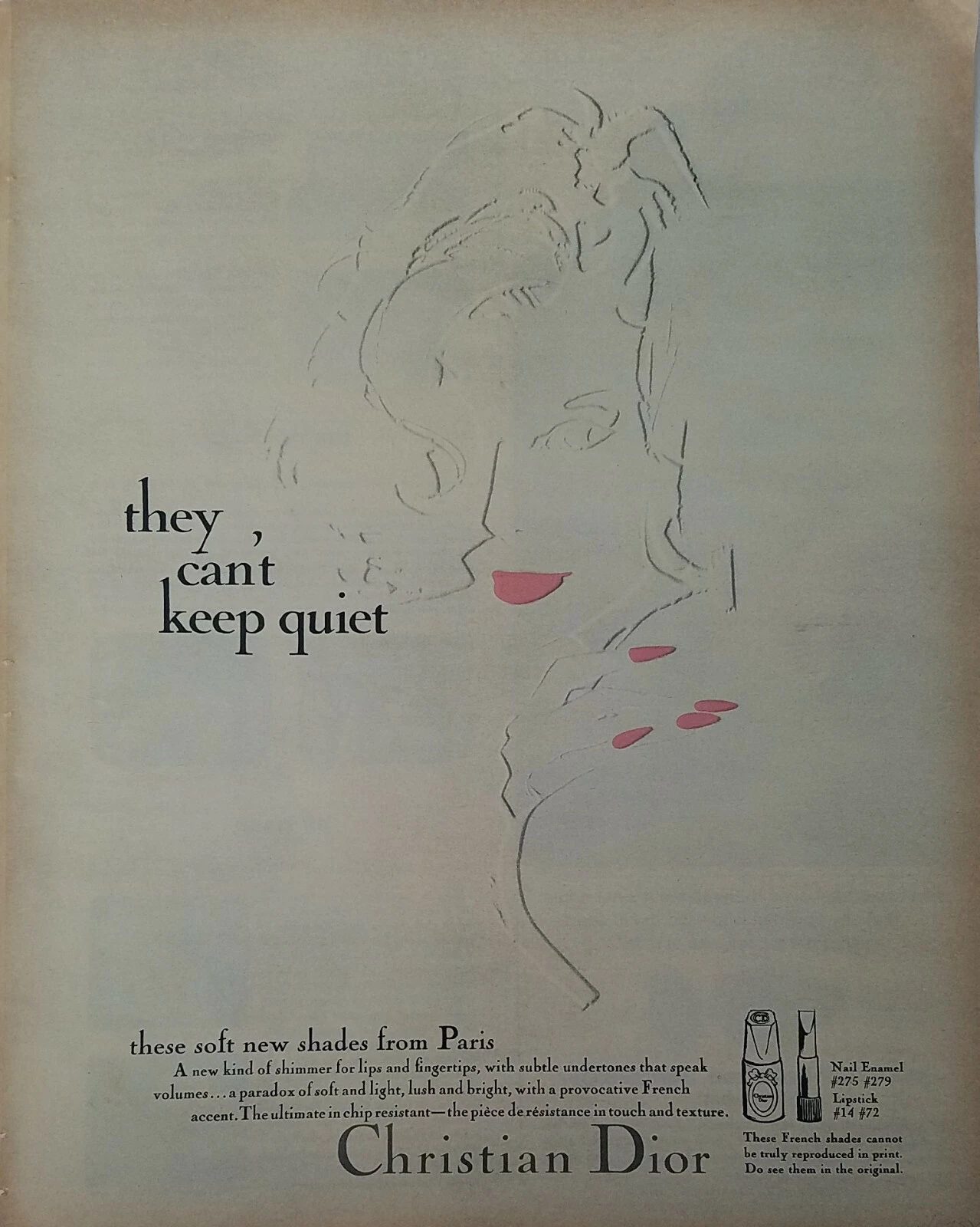 1967 Christian Dior vernis à ongles neufs nuances de Paris art vintage annonce