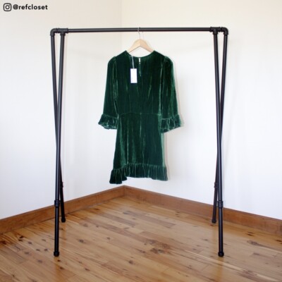 NWT $248 Reformation Mountain Dress Emerald Green Velvet Mini Ruffle  Holiday 4 | eBay