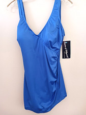 Vintage 1990s Maxine of Hollywood Royal Blue 1 Pc Swimsuit Tank Sz 42 Made in CA