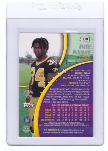 Ricky Williams #138 1999 Stadium Club Chrome Rookie PACK FRESH MINT - Picture 2 of 2