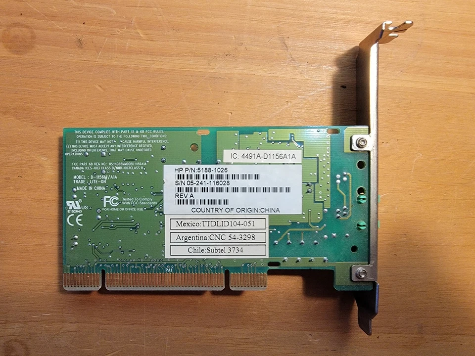 HP Agere Systems D-1156I#/A1A High Profile 56K PCI Fax Modem Card - Image 2 of 3