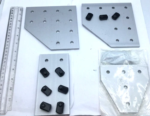 80/20 Inc Lot of 4, Flat Plate, 8 Hole Rglr, Angled, Tee 4340, 4128, 4365 READ