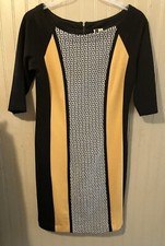 Women Sheath Dress Julian Taylor Size 10 Black /White /Yellow