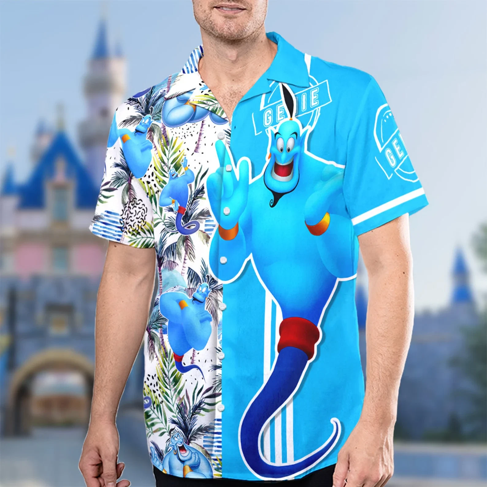 Disney Aladdin Genie Hawaii Beach Shirt, Aladdin Button Up Shirt