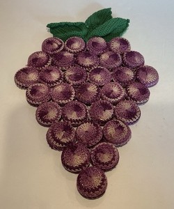 Vintage Handmade Crochet Bottlecap Pot Holder Trivet In Purple Grape Bunch