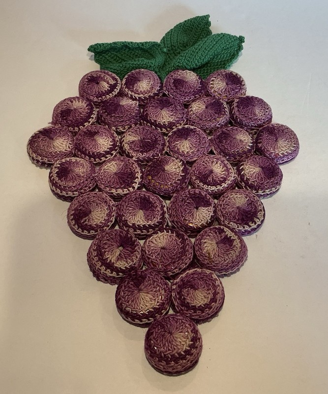 Vintage Handmade Crochet Bottlecap Pot Holder Trivet In Purple Grape Bunch