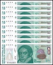 Argentina 1 Austral, 1985-1989 ND, P-323b.2, UNC X 10 PCS