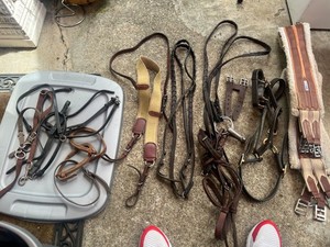 Big Lot of Brown and Black Leather Equestrian Horse Tack Straps