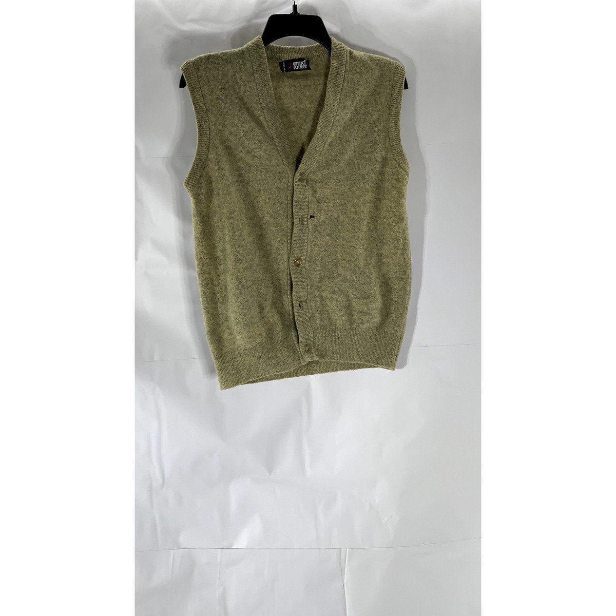 GERARD FORTIER Men's Olive Green Wool-Blend V-Neck Button-Up