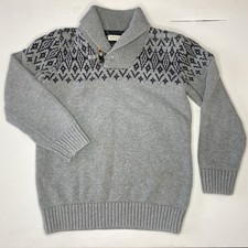 Hope Henry Boys Size M Long Sleeve Grey Black Shawl Collar Sweater Fairisle -E28
