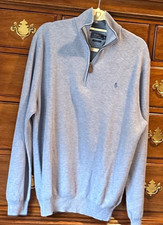 POLO Ralph Lauren Men's 1/4 Zip Long Sleeve Blue Gray Pullover Sweater Size XL