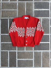Vintage 1960s 70s Argyle Cardigan Pickwick Red White Kids Size 100 Acrylic